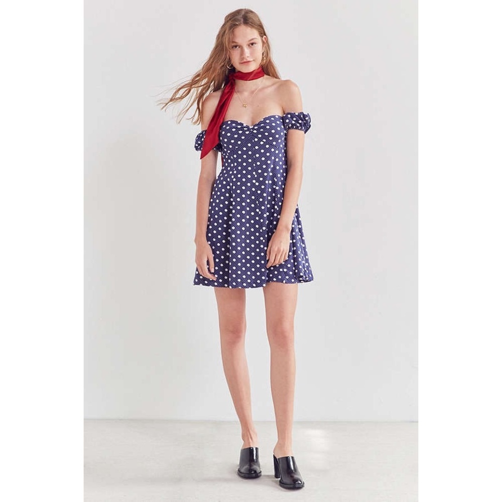 NWT UO Polka Dotted OTS Flare Dress - Picture 7 of 7